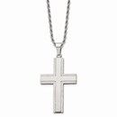 Stainless Steel Laser Cut Edges Cross Pendant Necklace - 24 in.