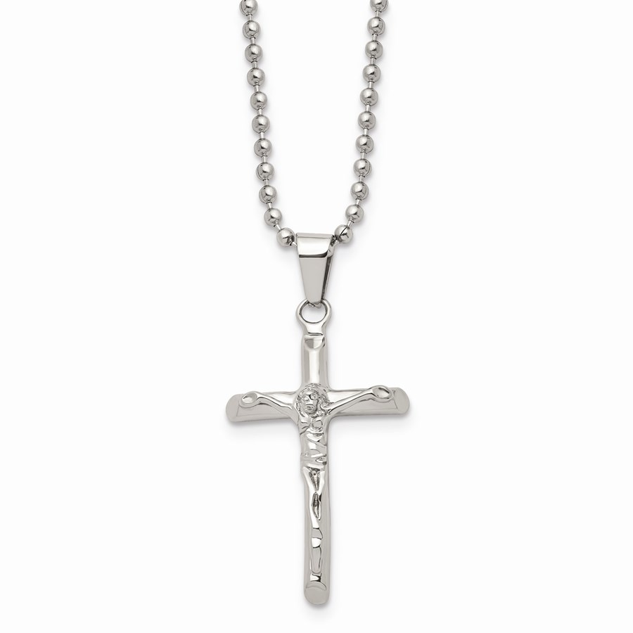 Buy Stainless Steel Polished Cross w/Jesus Necklace - 20 in. | APMEX