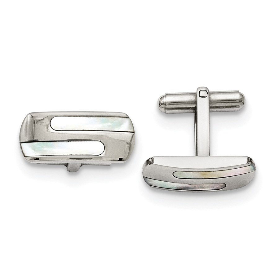 Stainless Steel Polished Mother of Pearl Cuff Links - Modern