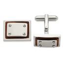Stainless Steel Polished Wood Inlay Cuff Links