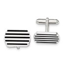 Sterling Silver Black 5 Stripe Enamel Cuff Link