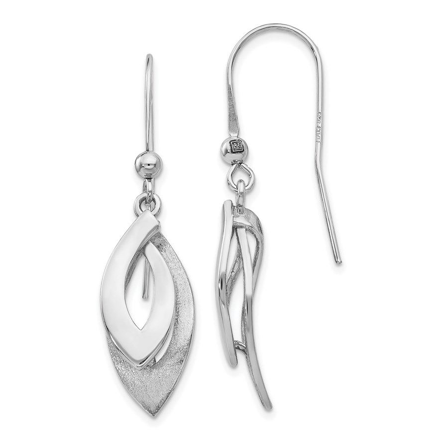 Sterling Silver Brushed Shepherd Hook Earrings - 41 mm