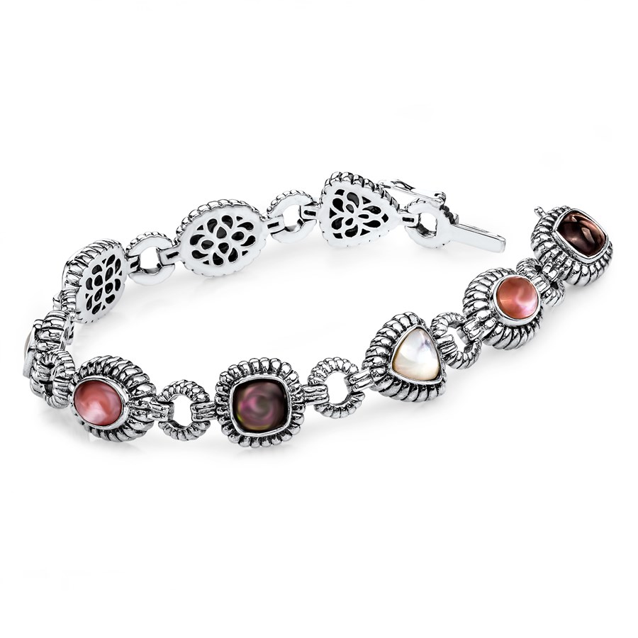 Sterling Silver Pink/Black/White Mother of Pearl Bracelet