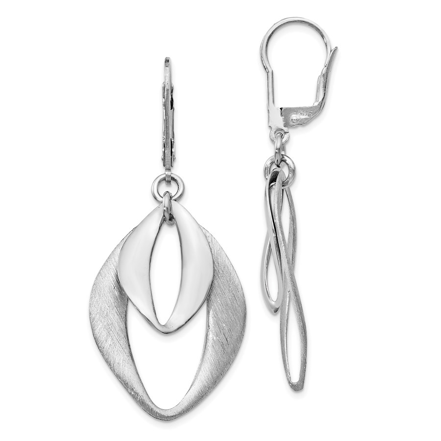 Sterling Silver Polished & Brushed Leverback Earrings - 53 mm