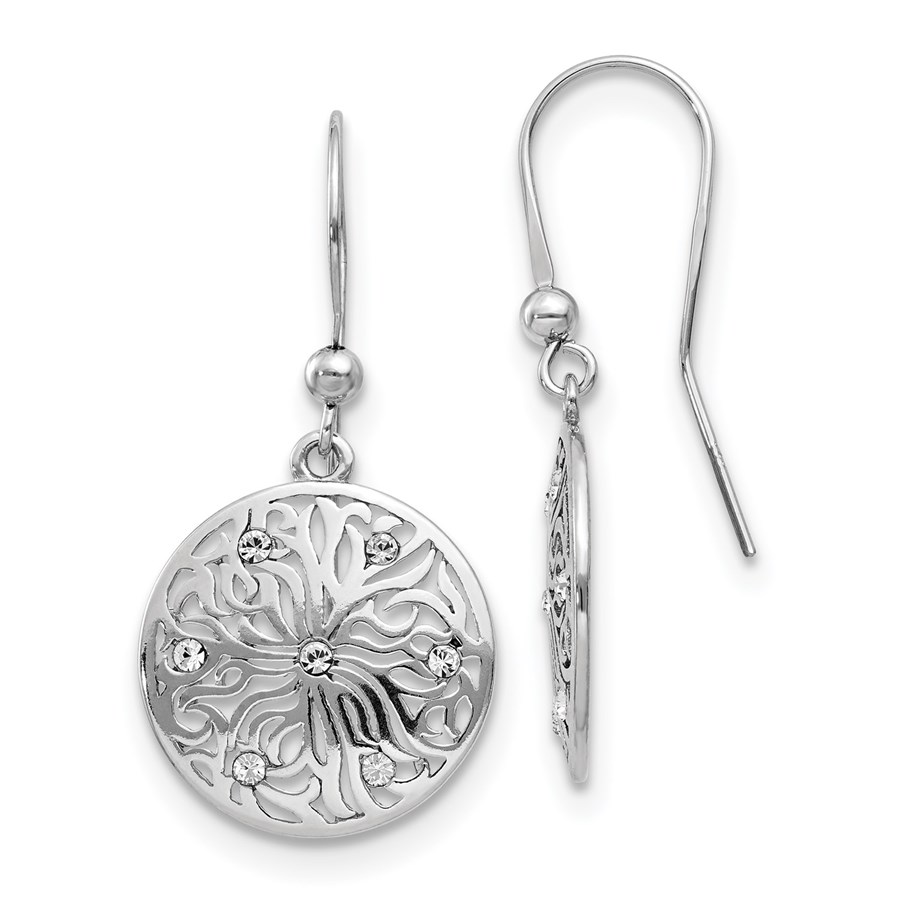 Sterling Silver Polished CZ Dangle Earrings - 37 mm