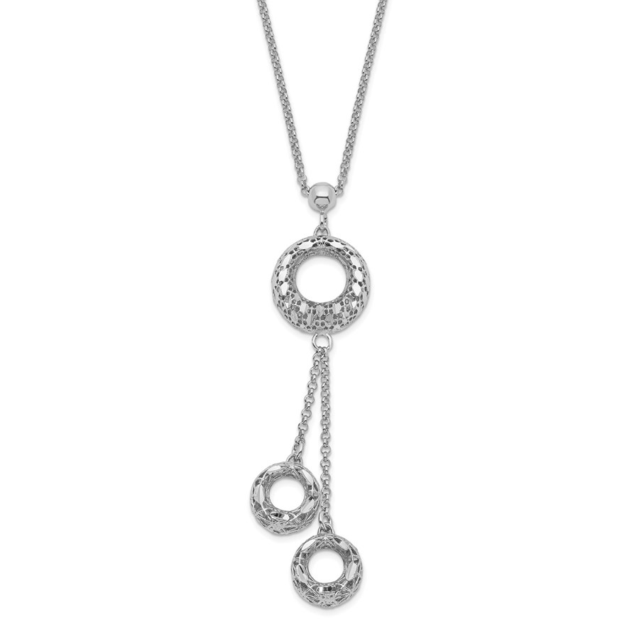 Sterling Silver Polished D/C Circle Dangle Necklace - 18 in.