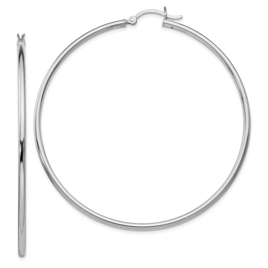 Sterling Silver Polished Hinged Hoop Earrings - 62 mm