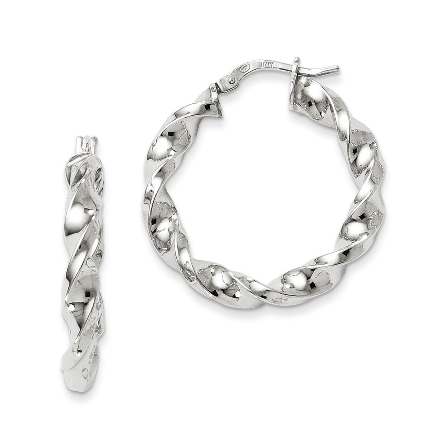 Sterling Silver Polished Twisted Hinged Hoop Earrings - 29 mm