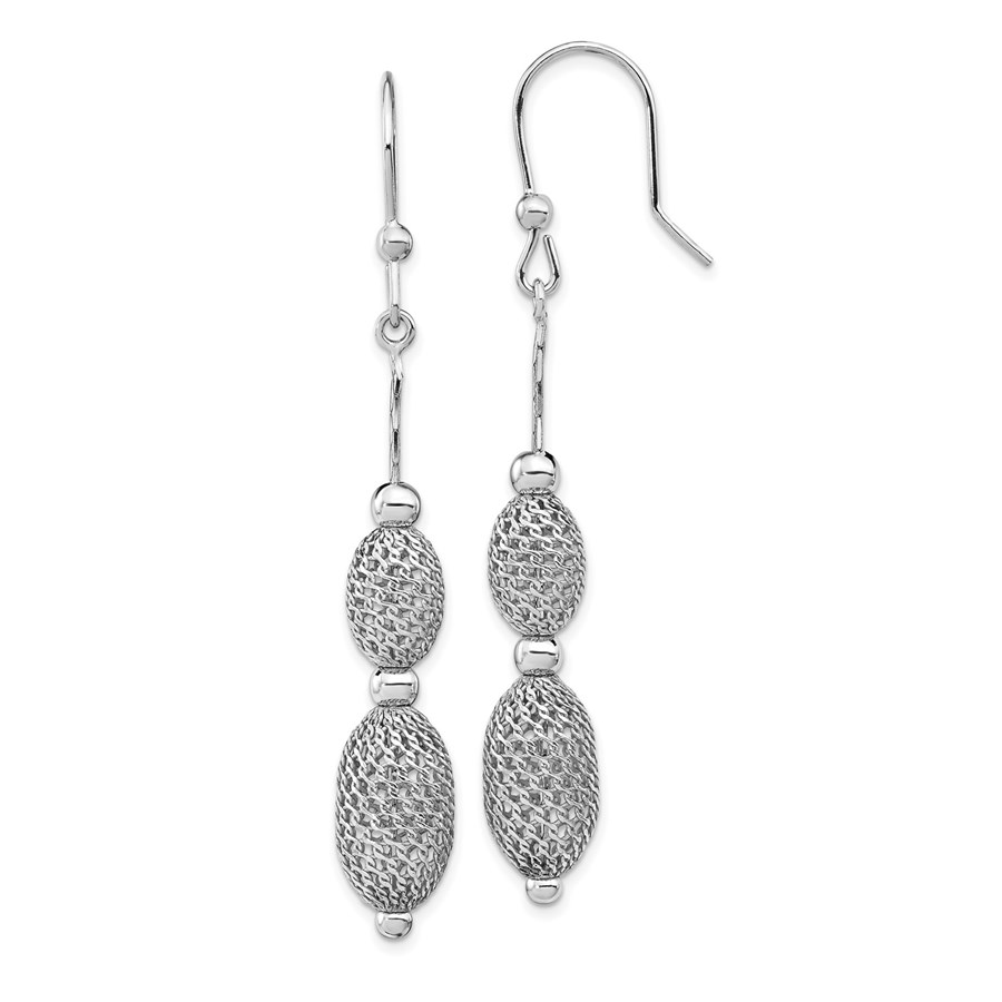 Sterling Silver Rhodium-plated Beaded Dangle Earrings - 66 mm