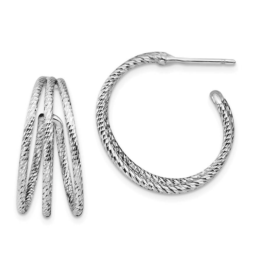 Sterling Silver Rhodium-plated D/C J-Hoop Earrings - 23.4 mm