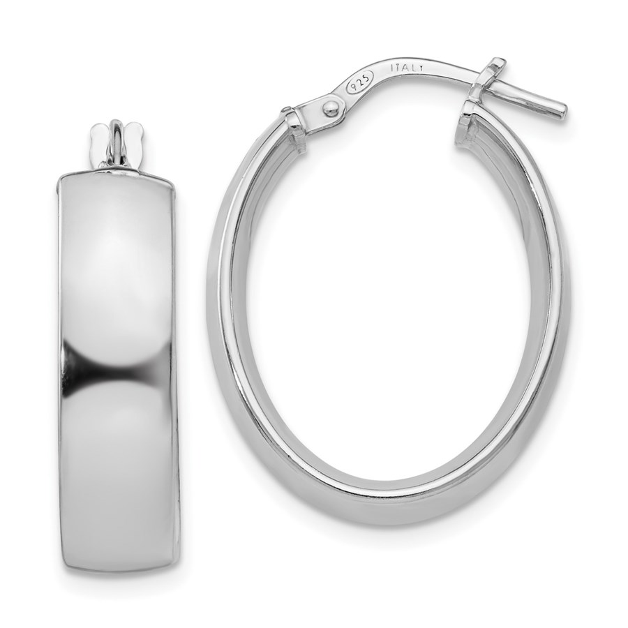 Sterling Silver Rhodium-plated Oval Hoop Earrings - 23.75 mm