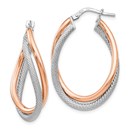 Sterling Silver Rose-tone Textured Hoop Earrings - 32.5 mm