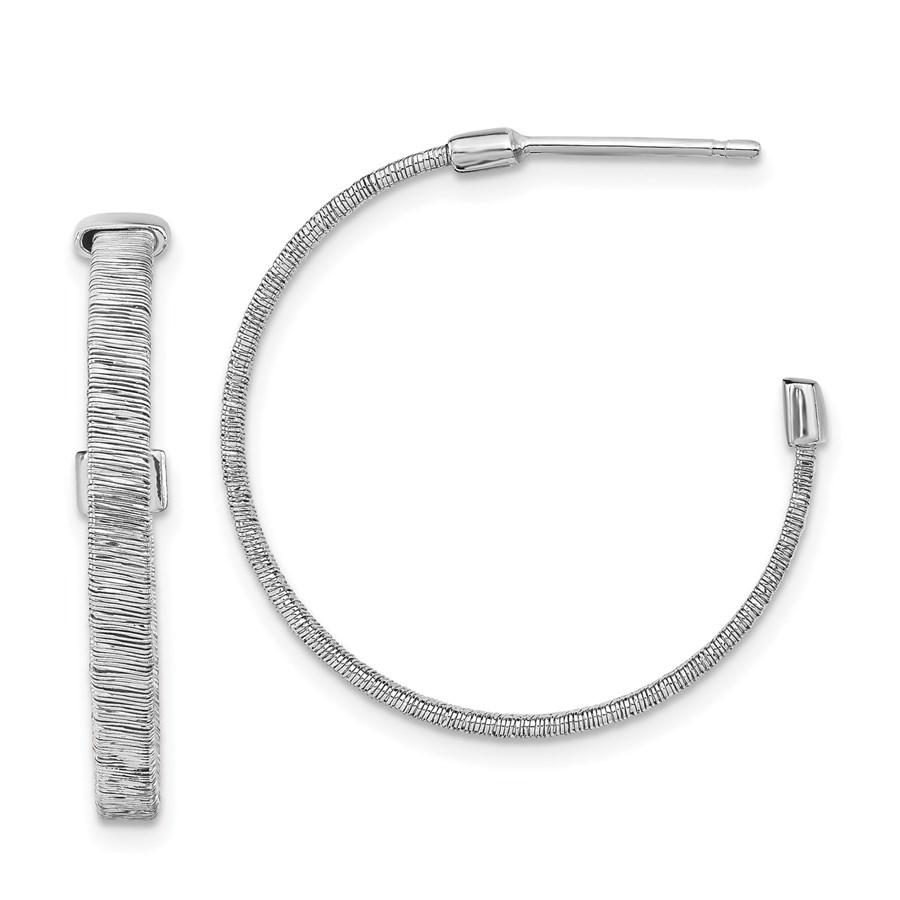 Sterling Silver RP Textured D/C Hoop Earrings - 27 mm