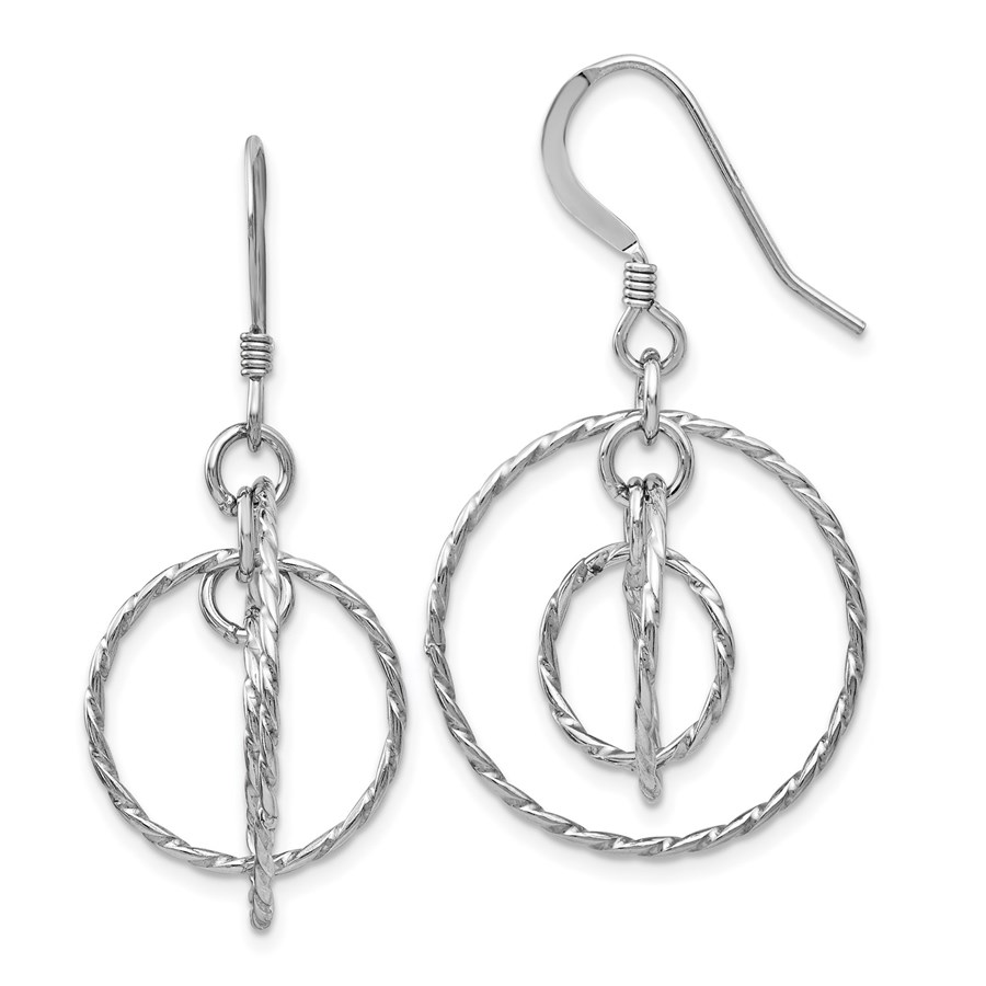 Sterling Silver Textured Shepherd Hook Dangle Earrings - 38 mm