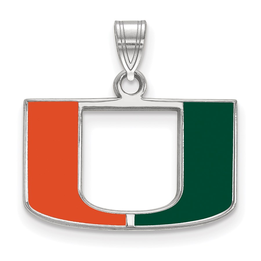 Sterling Silver University of Miami Enamel Pendant