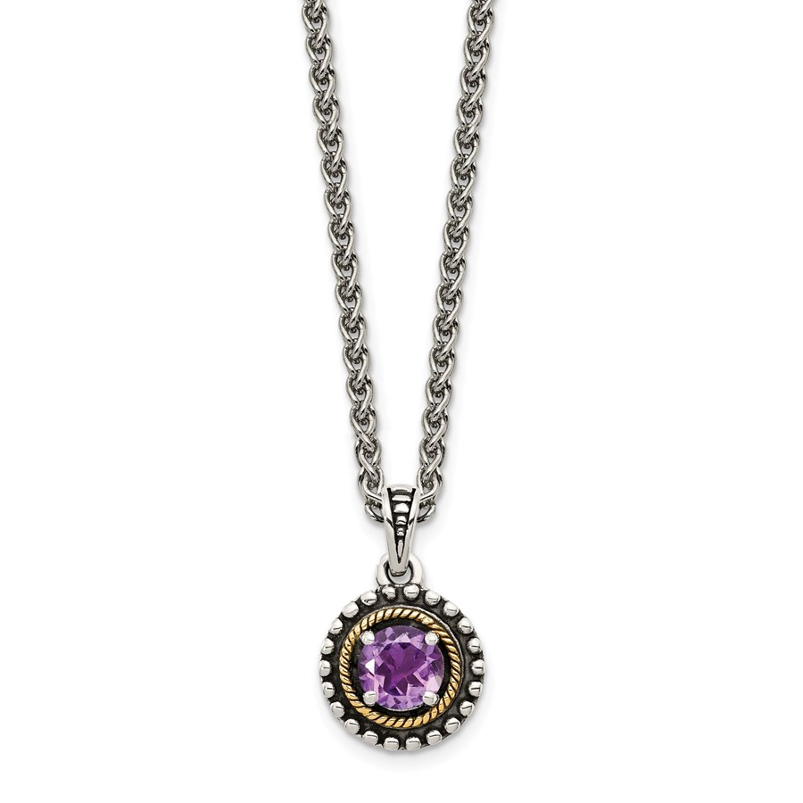 Sterling Silver w/ 14K Accent Amethyst Necklace - 18 in.