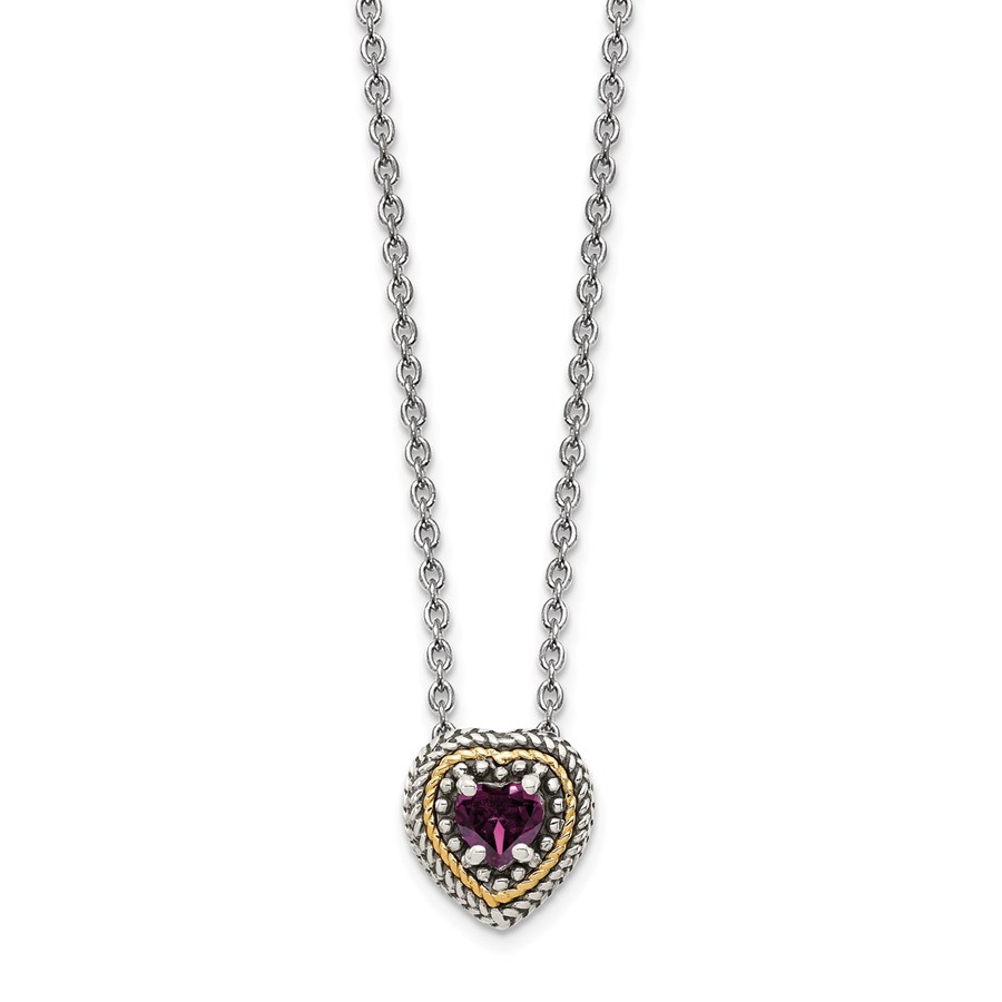 Sterling Silver w/ 14K Accent Garnet Heart Neckace - 18 in.