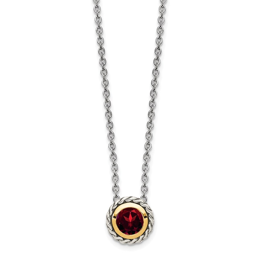 Sterling Silver w/ 14K Accent Garnet Slide - 18 in.