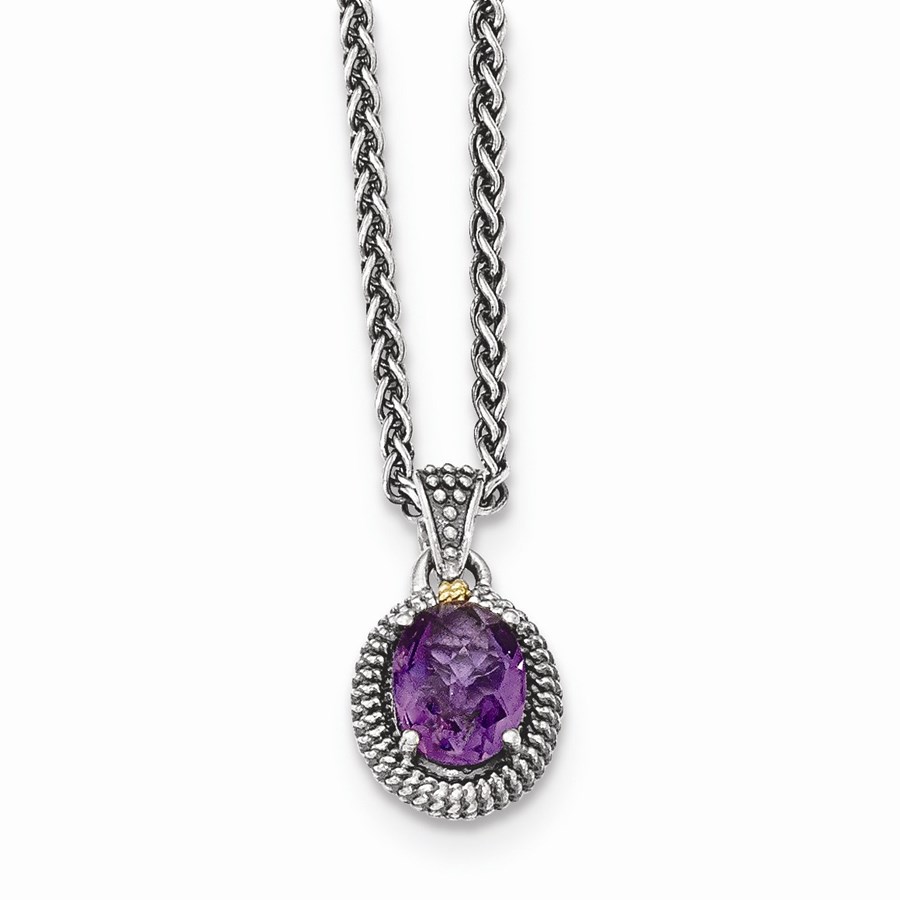 Sterling Silver w/14k Amethyst Oval Necklace