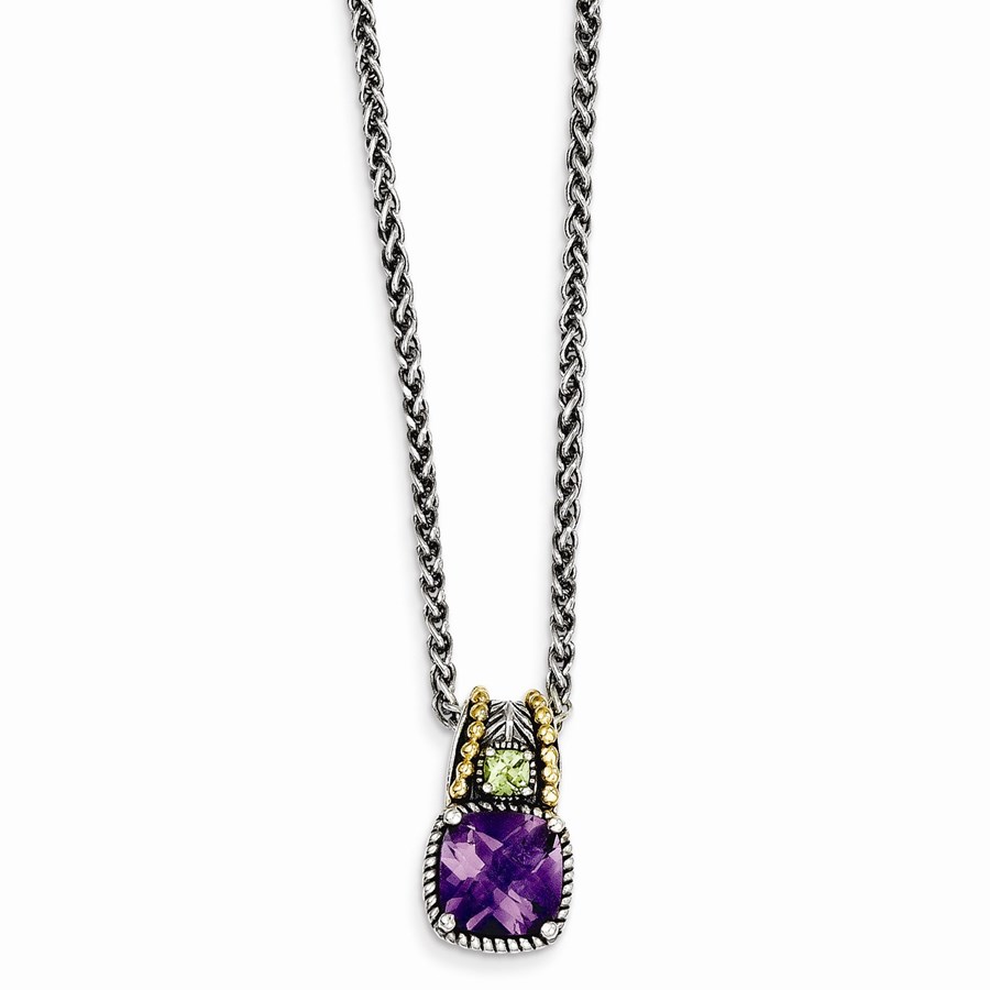 Sterling Silver w/14k Amethyst & Peridot Necklace