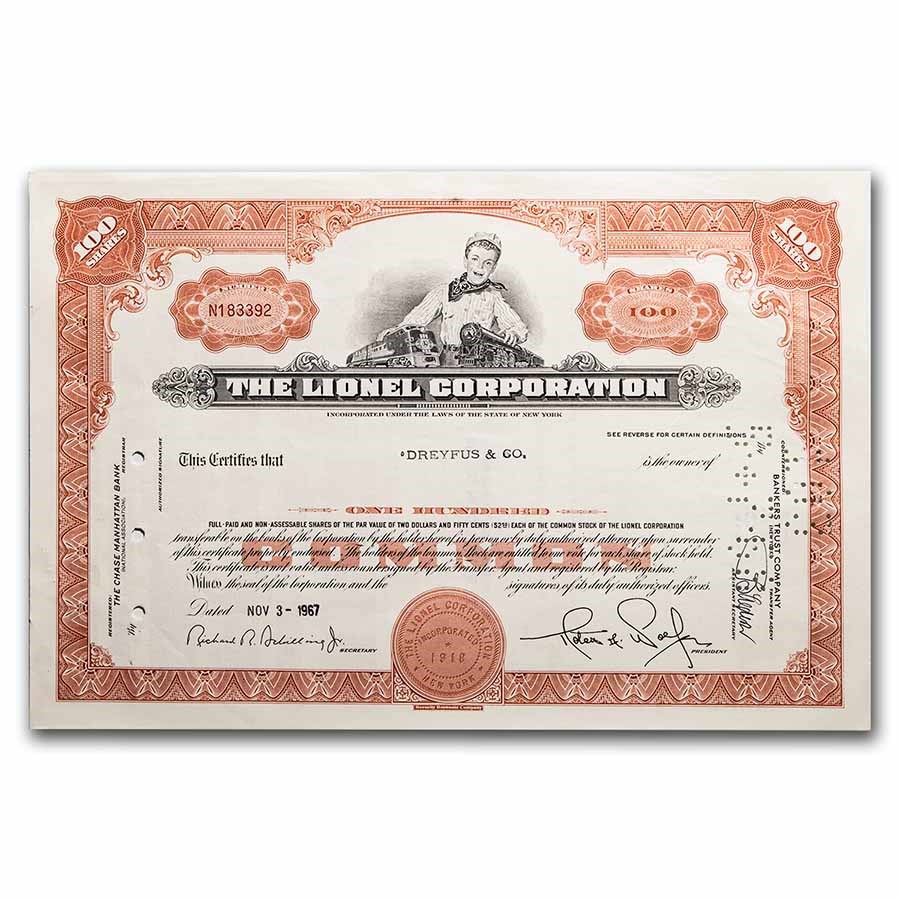 The Lionel Corporation Stock Certificates