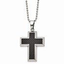 Titanium Polished w/Black CF Inlay Cross Necklace - 22 in.