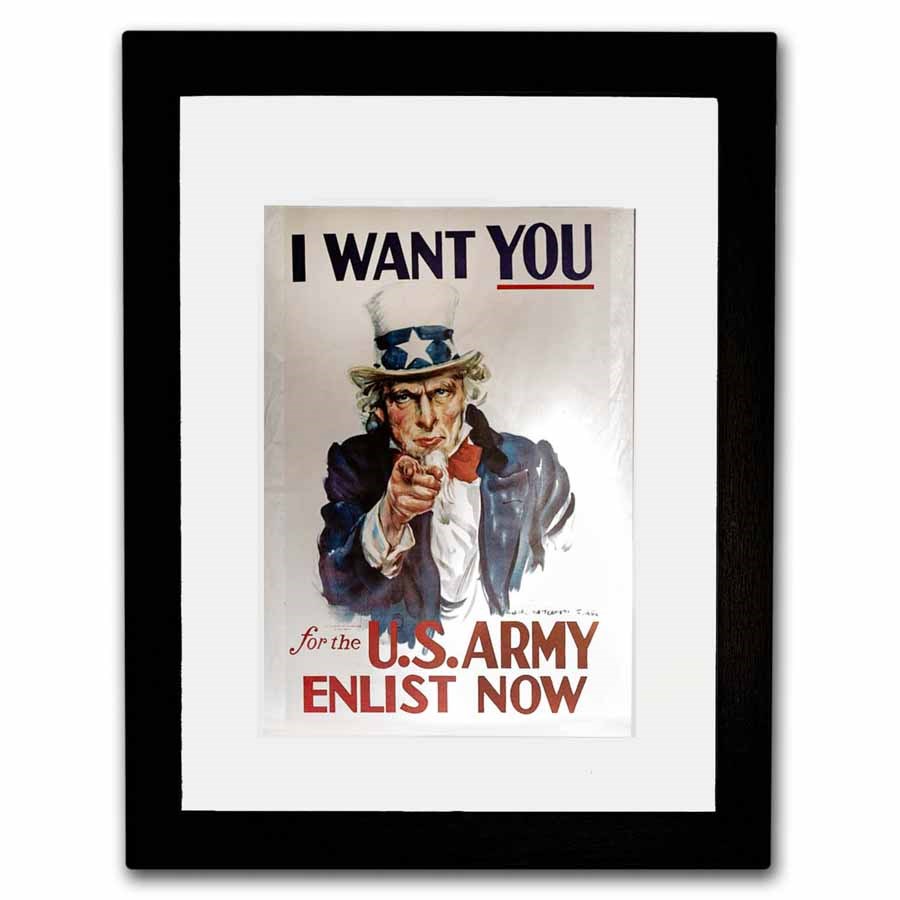 U.S. Army 5x7 Silver Poster w/ Frame - Uncle Sam, "I Want You"