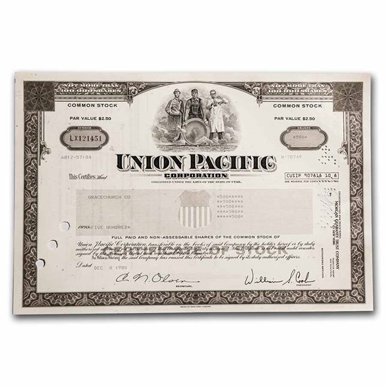 Buy Union Pacific Corporation Stock Certificate - Set of 3 | APMEX