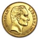 Venezuela Gold 20 Bolivares Bolivar (Abrasions, .1867 AGW)
